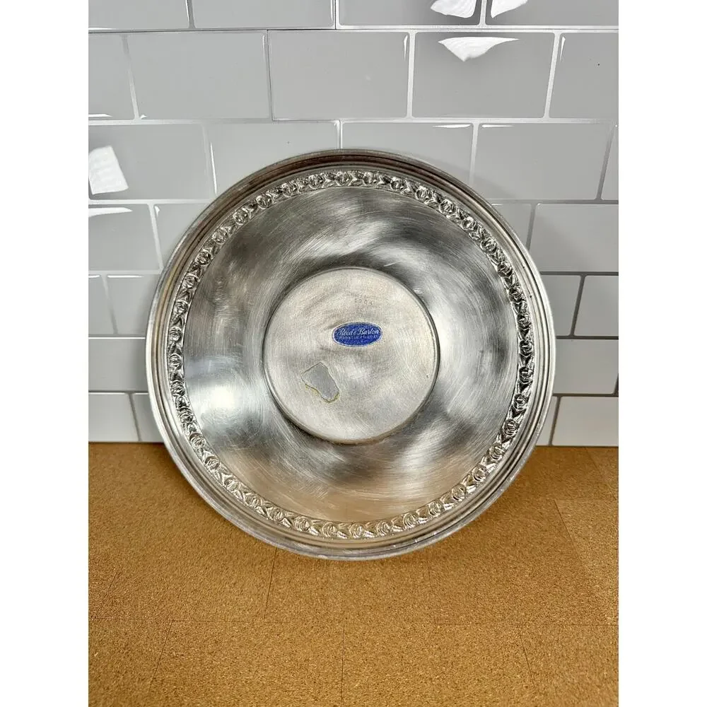 Vintage Reed & Barton Silverplate Tray #1204 Round Serving Tray Floral Border